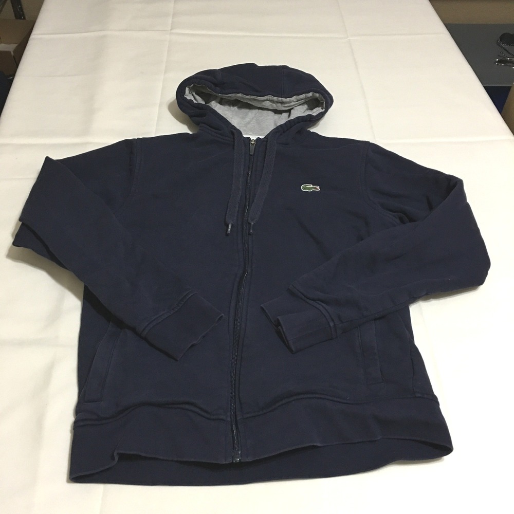 Lacoste Sport Full Zip Hoodie Mens Small Navy Blue Logo